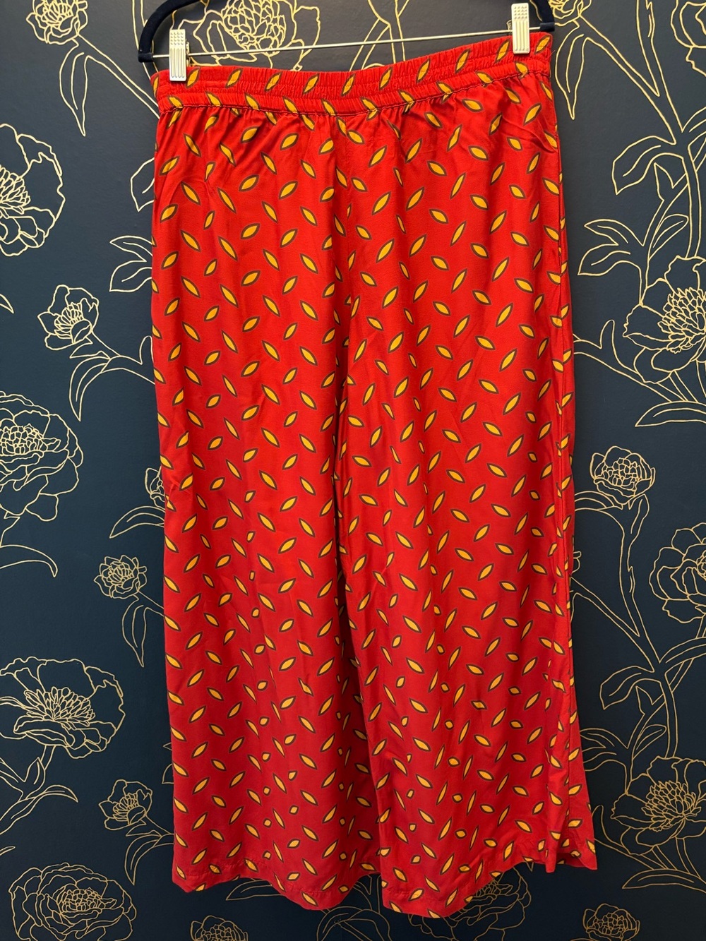 ESPRIT wide leg FLOWY rayon pants Red Yellow print MEDIUM